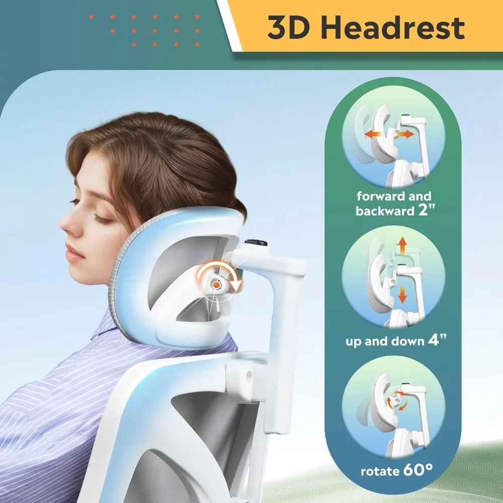 Office Chair Big and Tall Reclining Ergonomic Desk Chair for Long Hours, Comfy Breathable Mesh, Adjustable Armrests