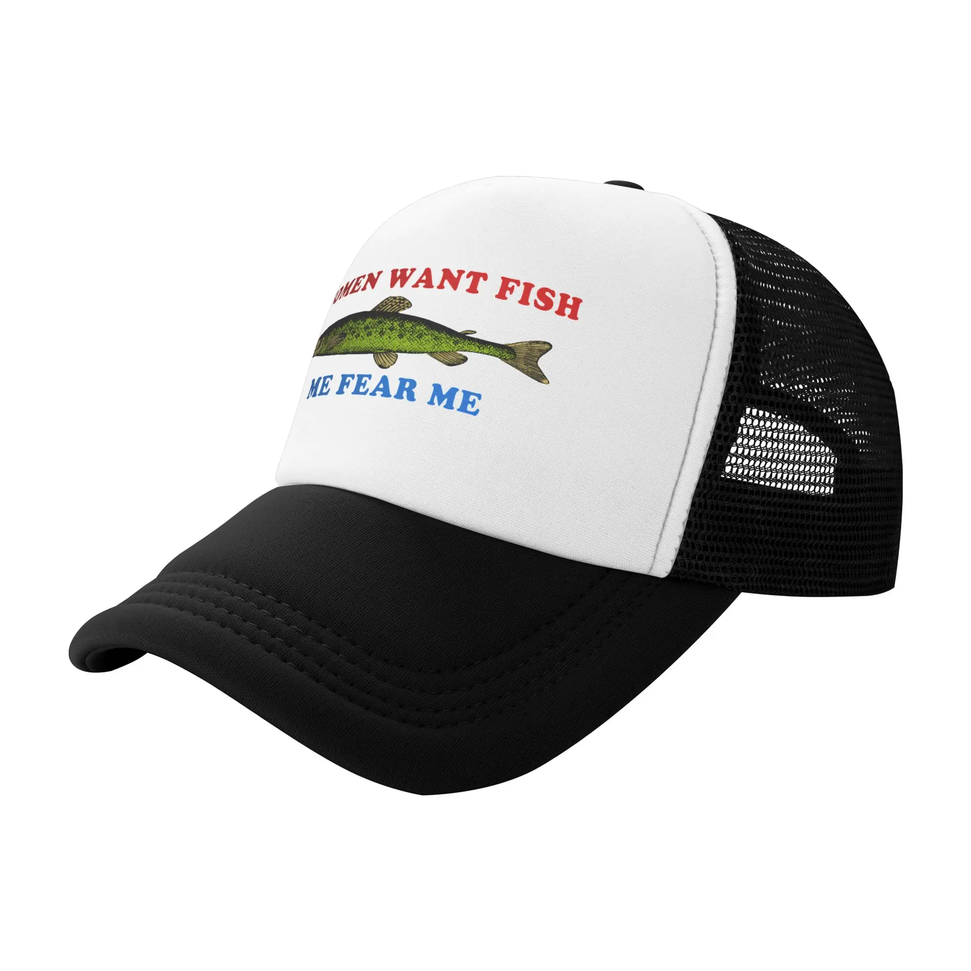 Women Want Fish Me Fear Me Trucker Hat for Men Women Adjustable Adult Funny Fishing Meme Baseball Cap Spring Dad Hat