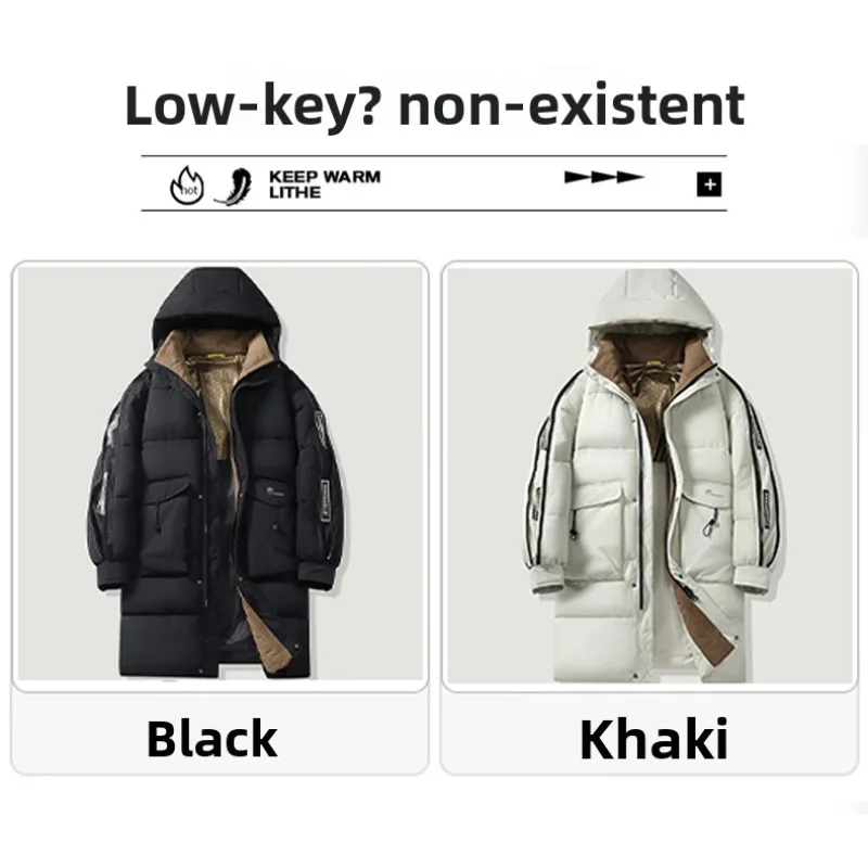 

Men's Loose Cotton-padded Jackets Outdoor Loose Warm Medium Long Black Coat for Teenagers Knee-length Long Cotton-padded Jackets