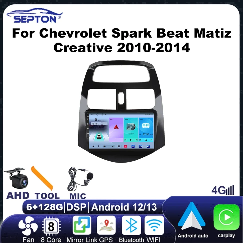 Беспроводное автомобильное радио SEPTON Carplay для Chevrolet Spark Beat Matiz Creative 2010-2014, автомобильные аудиосистемы, Android Auto Navi GPS