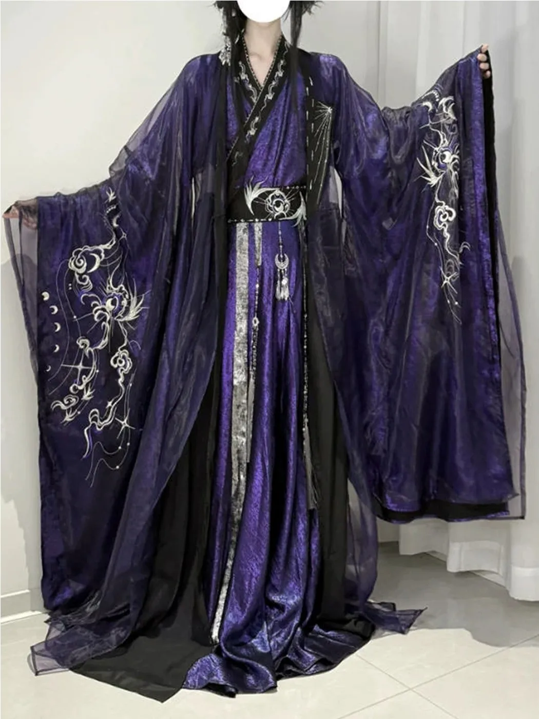 Purple Hanfu Men's and Women's Same Style Machine Embroidery Big Sleeve Fairy Cos Super Fairy Gorgeous Daily