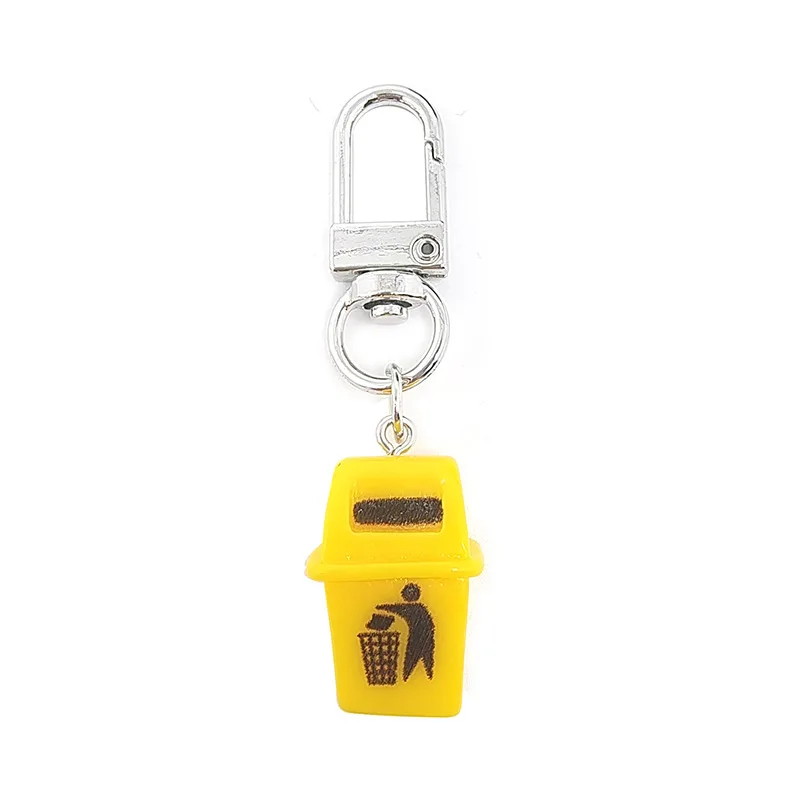 Keychain Charm Mini Sorting Trash Can Resin Geometric Printed Fun Quirky Bag Pendant Lightweight Colorful for Women Girls Gift