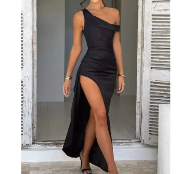 SKMY Sexy Y2k Kleidung Frauen Slim Fit Lange Kleider Hohe Taille Fishbone Satin Split Kleid Party Kleidung 2025, Sommer Neue Ankunft