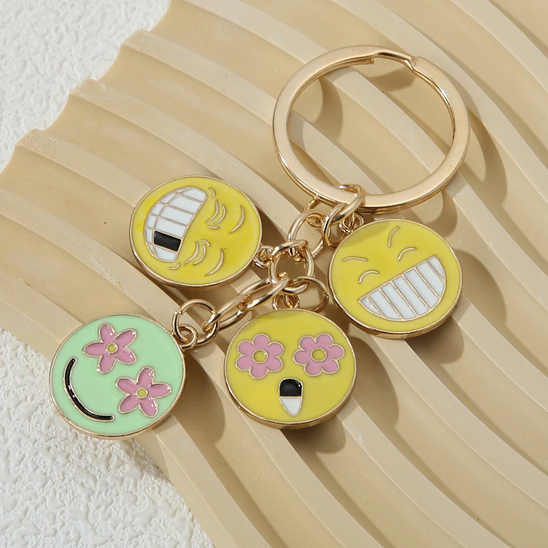 Funny Enamel Keychains Cute Four Faces Key Rings Smile Expression Pandnets For Women Men Friendship Gift Handmade Jewelry