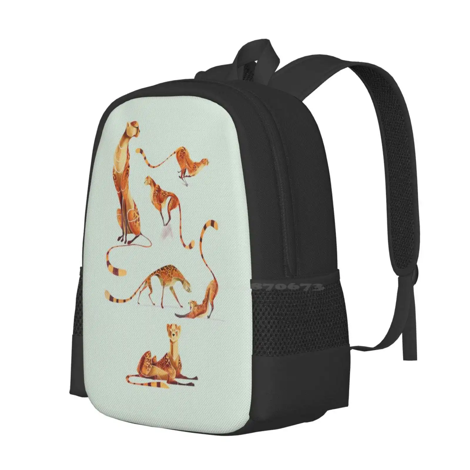 Cheetah Poses Hot Sale Schoolbag Backpack Fashion Bags Digitalart Acrylic Watercolor Colors Animals Nature Peace Fun Emotion