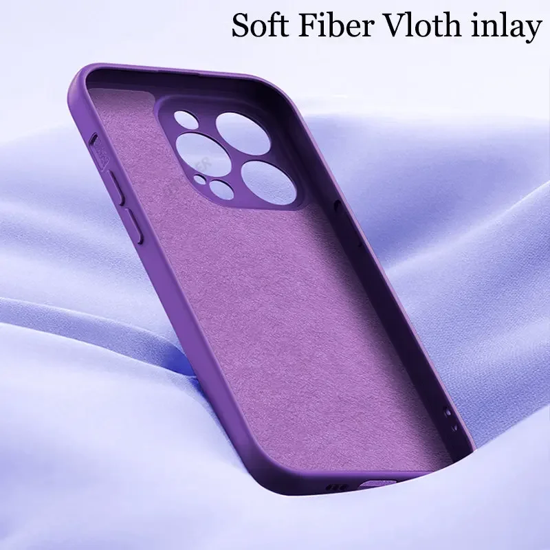 เคสซิลิโคนสี่เหลี่ยมสีม่วงเข้มของแท้ใหม่สำหรับ iPhone 15 14 11 13 12 PRO MAX MINI XR 14 15 PLUS