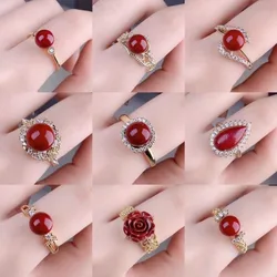Natural Cinnabar Ring Authentic Adjustable Rose Ring Temperament Senior Fashion Ladies Jewelry Holiday Gift Lucky Charms