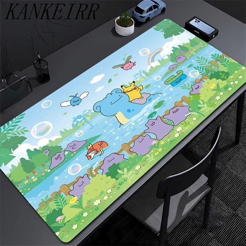 Alfombrilla de ratón grande de goma para teclado, alfombrilla antideslizante para ratón de jugador, alfombrilla para ratón portátil HD para PC, alfombrilla para ratón P-Pokemons Kawaii