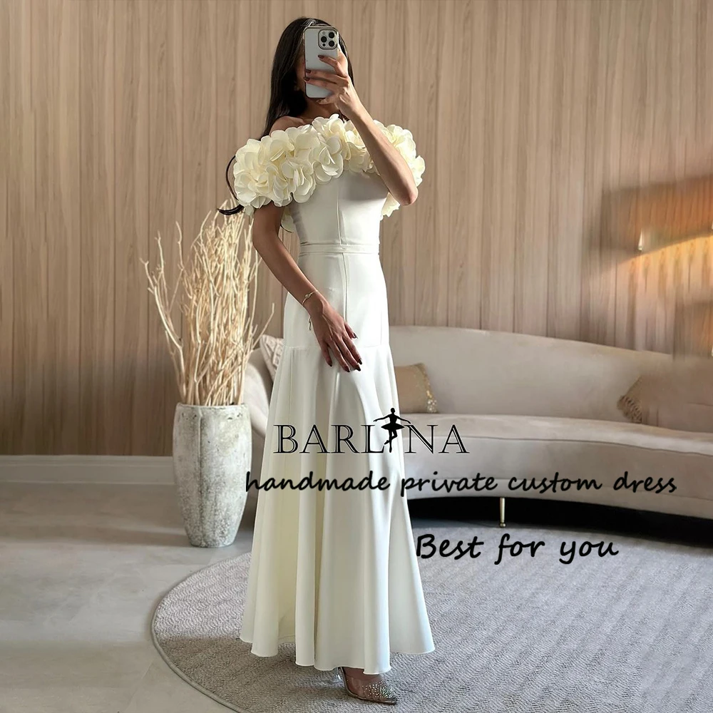 

Ivory Satin Mermaid Evening Dresses Off Shoulder Arabian Dubai Prom Dress Floor Length Formal Occasion Gown