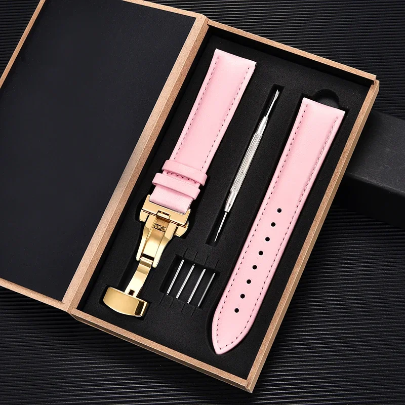 Calfskin Leather Watch Band with Butterfly Buckle 18mm 20mm 22mm 24mm Watchbands Watches Accessories Men Women Wrist Straps