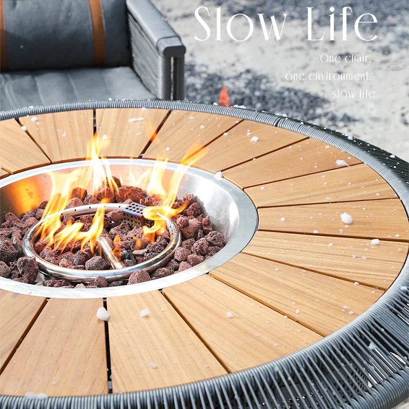 Outdoor Fire Pit Table Luxury Design Gas Heated Table For Villa Patio Garden Dining & Leisure Relaxation