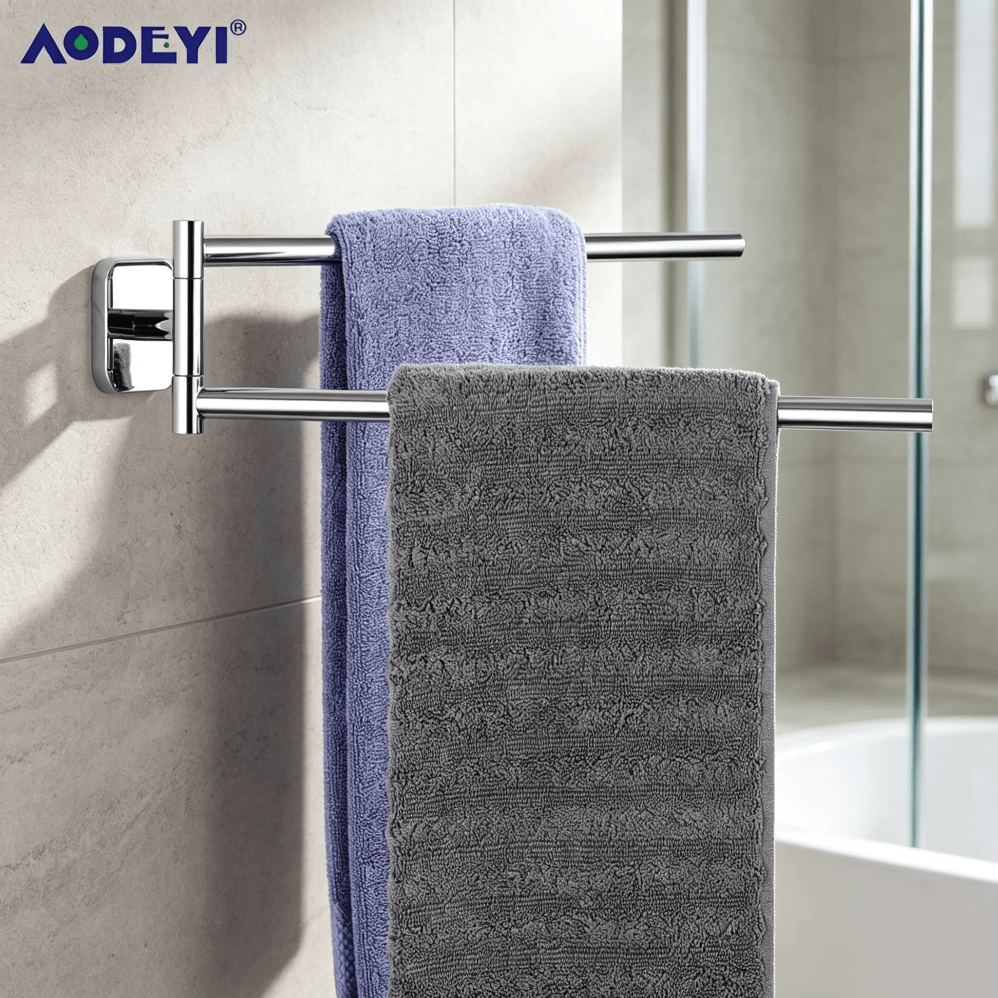 Towel Rack Bathroom Movable Hanger Swivel Holder Wall Bar Towel Holder Kitchen Storage Dishcloth Rack Black