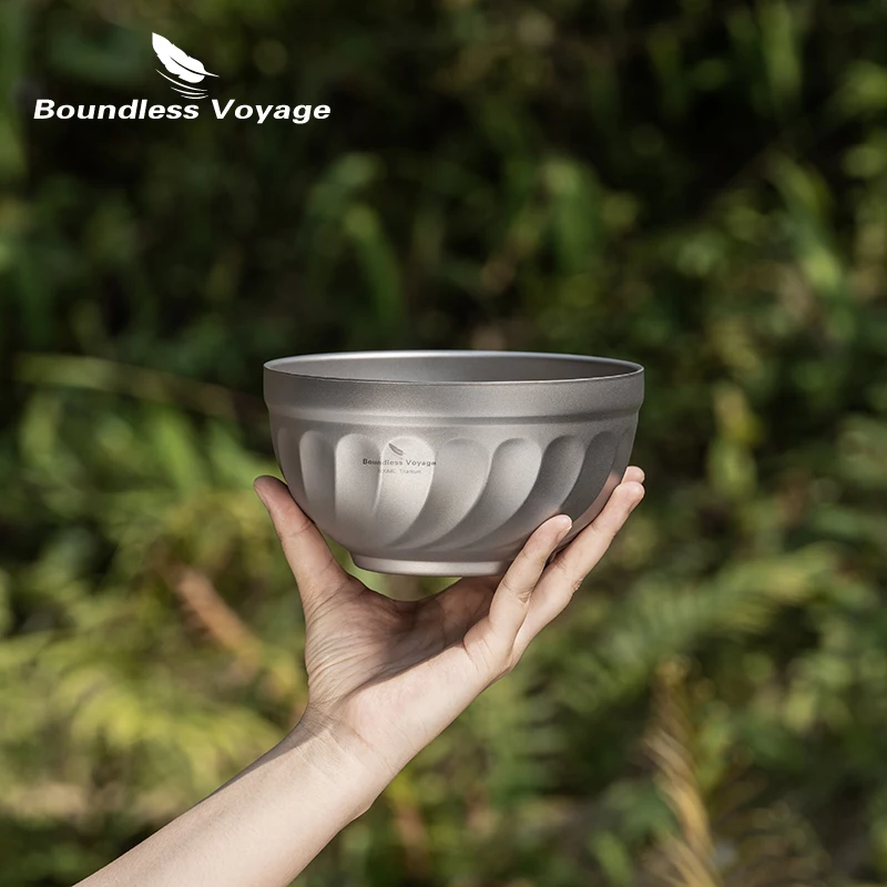 Grenzeloze Voyage Titanium Dubbelwandige Kom Ultralight Outdoor Camping Reizen Servies Rijst Soep Havermout Yoghurt Serveerschalen