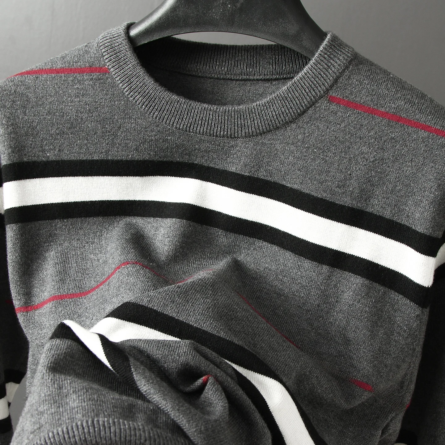 

Soft Wool Blend Men's Knitwear round Ne Sweater Warm Comfortable Polyester Nylon Spandex Blend Long Sve Autumn Winter Top