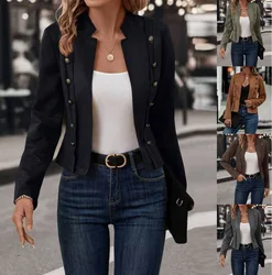  Womens Faux Suede Jacket Open Front Jacket Coat Double-Breasted Buttons Casual Outerwear