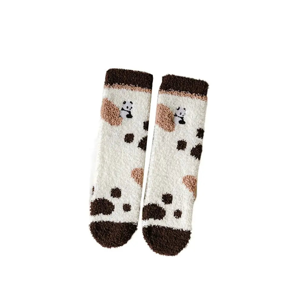 Fleece Panda Embroidery Indoor Thermal Socks Harajuku Style Home Sleeping Socks Floor Socks Women Socks Autumn Winter Socks