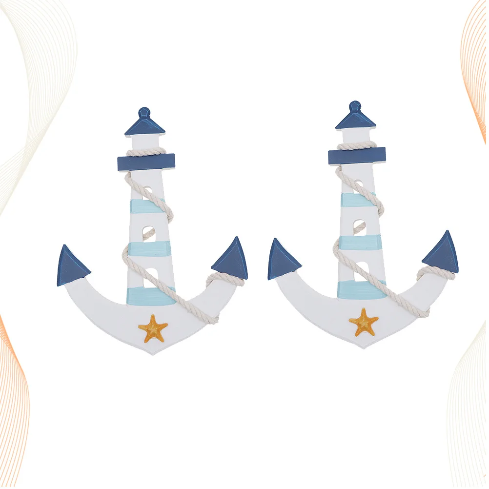 

2Pcs Sea Anchor Wall Hanging Decor Wooden Mediterranean Style Ornament Decorative Piece for Bedroom Living Room