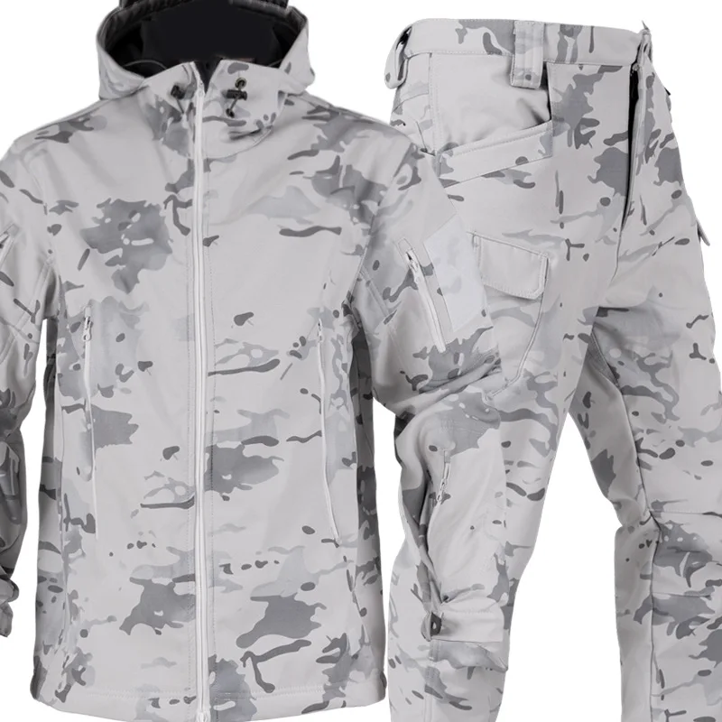 

Snow Camo Assault Suit Shark Skin Tactical Jacket Plush Thickened Underarm Zipper Military Outdoor Winter Man tracksuit