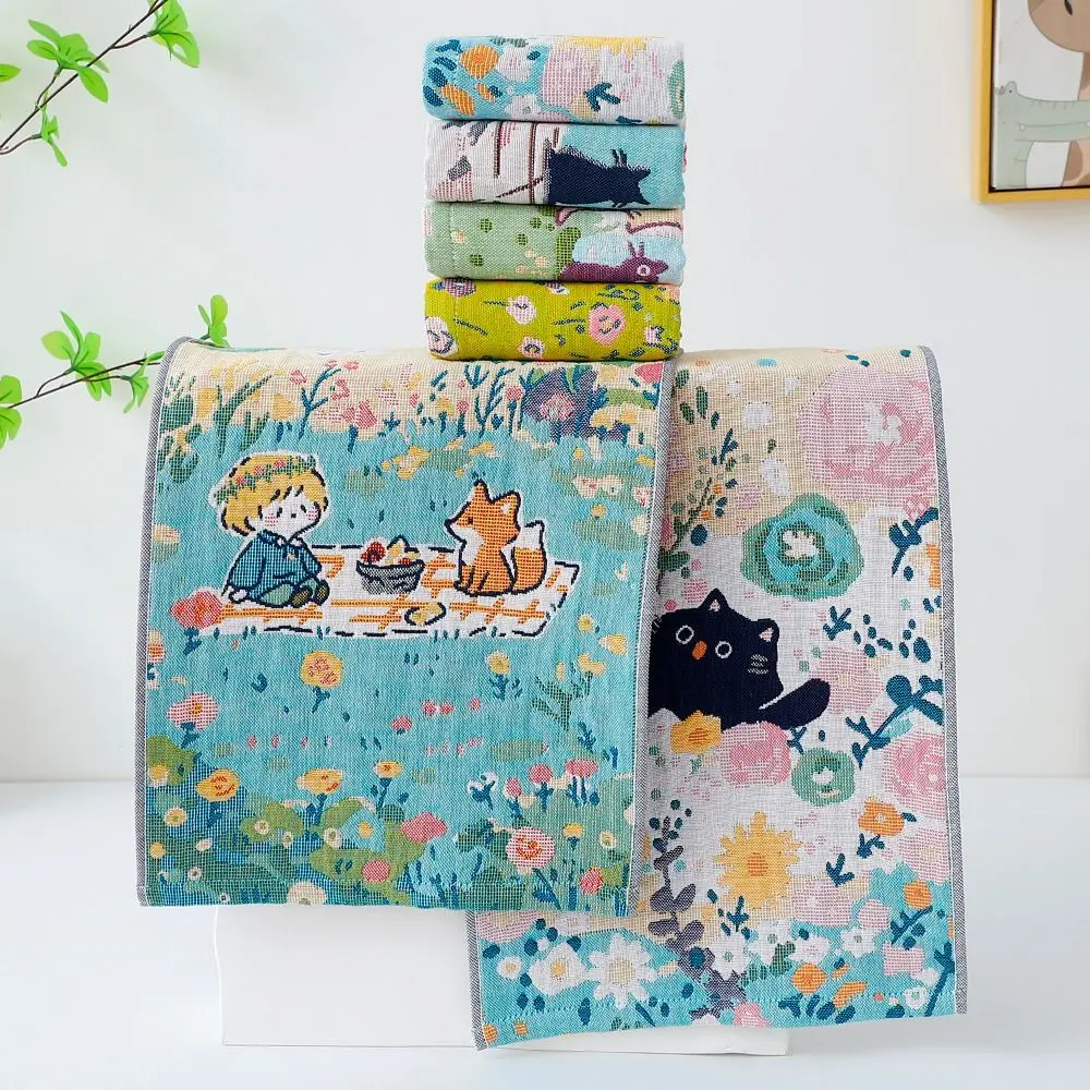 25*48cm Large Hand Towel Decorative 4 Layer Cotton Gauze Tea Towel Cartoon Quick Dry Pure Cotton Dish Cloth for Home Restaurant
