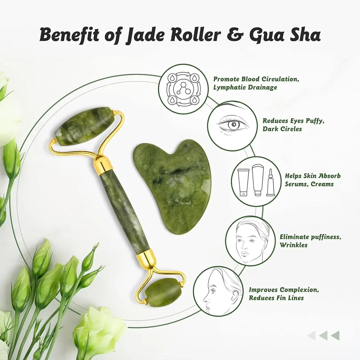 Jade Roller & Gua Sha Set Gezicht Cotify Anti-Aging Facial Natuurlijke Groene Schoonheid Massager Tool Huidverzorging Hals Oog om Rimpels te verminderen