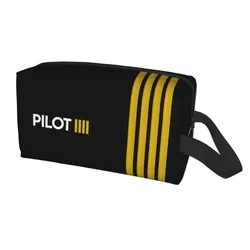 Travel Pilot Captain Stripes Toiletry Bag Kawaii Aviation Airplane Aviator Cosmetic Makeup for Women Beauty Storage bags