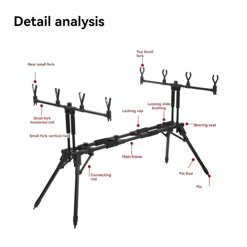 

Fast-folding fishing rod holder, multi-head bite alarm, European library-style fishing rod stand with four aluminum alloy legs.