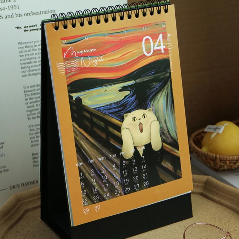 Kalender meja anak kucing, 2024 Museum kalender meja kucing malam kreatif Ins kalender Dekorasi