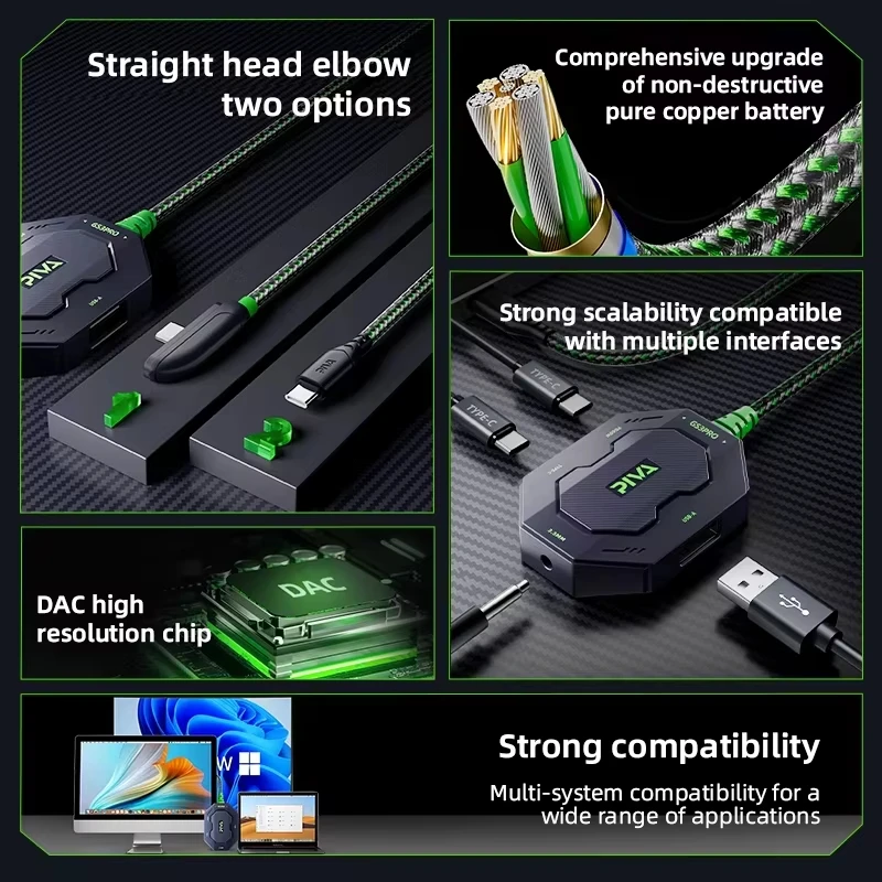 PIVA GS3 Pro Type-C Dock Converter USB سماعات ميكروفون محول الألعاب والبث المباشر شحن سريع لجهاز iPad Pro 2024