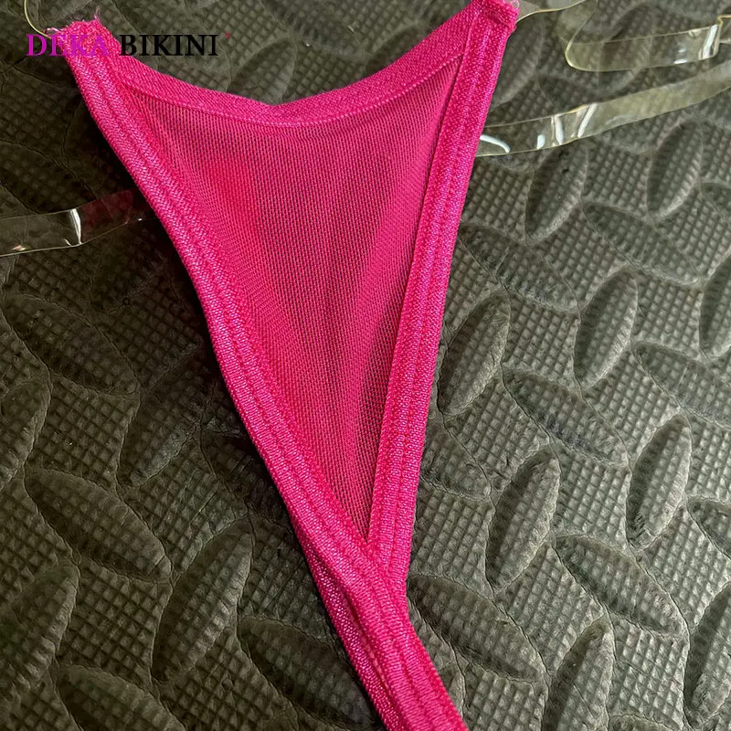 DEKA-Sheer Mesh Mini mikro bikini dla pań prosty przezroczysty pasek do kostiumu kąpielowego zmysłowa bielizna kostiumy kąpielowe stroje kąpielowe