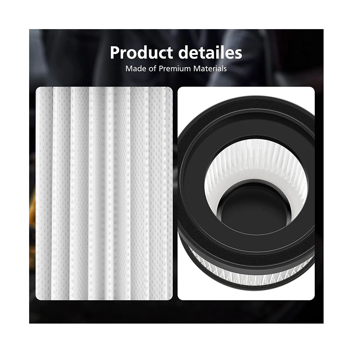 2Pcs HEPA Replacement Filter for DEWALT DCV501HB 20V Cordless Handheld Vacuum, with Black Gasket, Part DCV5011H