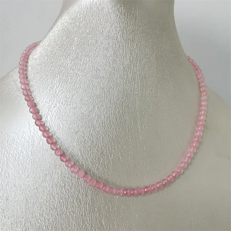 4MM Cute Faceted Pink Quartz Black Agate Bead Pendant Necklace For Women Chain Taiwan Green Jade Red Ruby Wedding Jewelry Choker