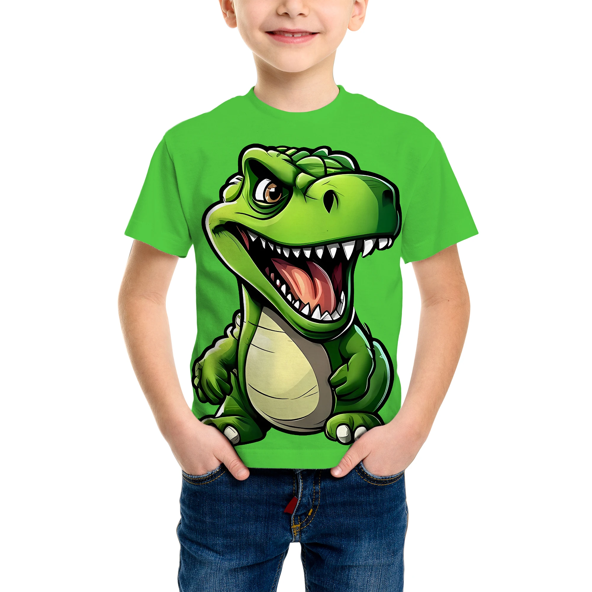 2025 New Boy's Fashion 3D Printed T-Shirt - Short Sleeve Crew Neck Casual Streetwear Bike Design for Young People