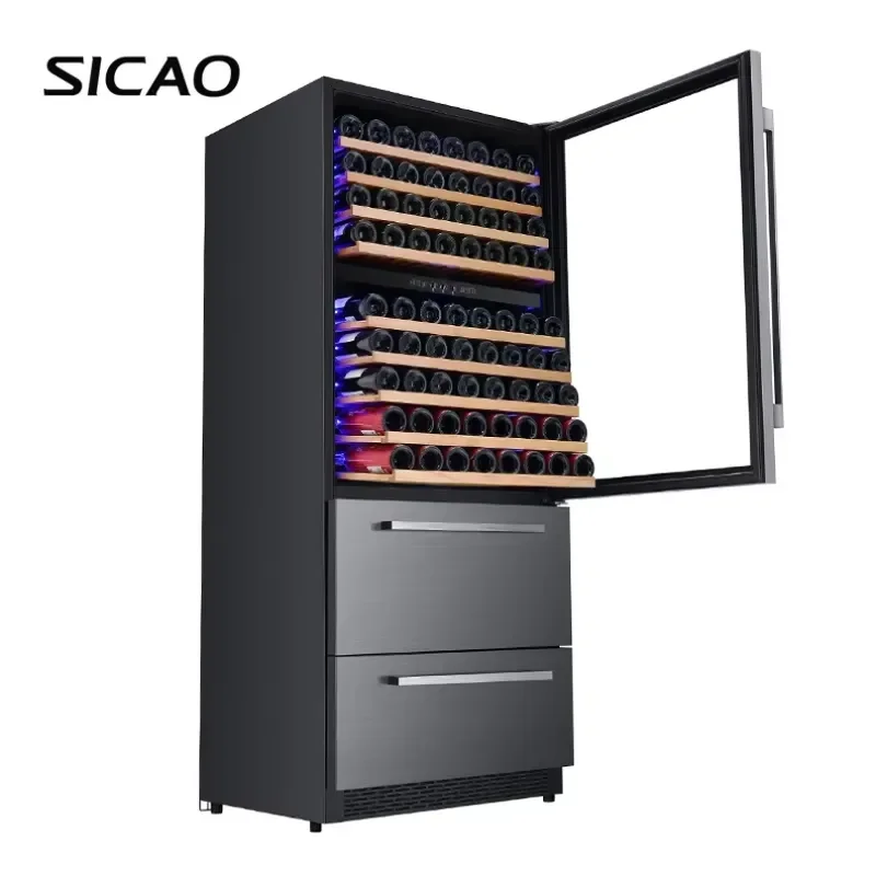600L Stainless Steel Wine Cooler 3 Zone Wine Fridge with Light Glass Door Large Capacity Beverage Chiller for Home Bar Club