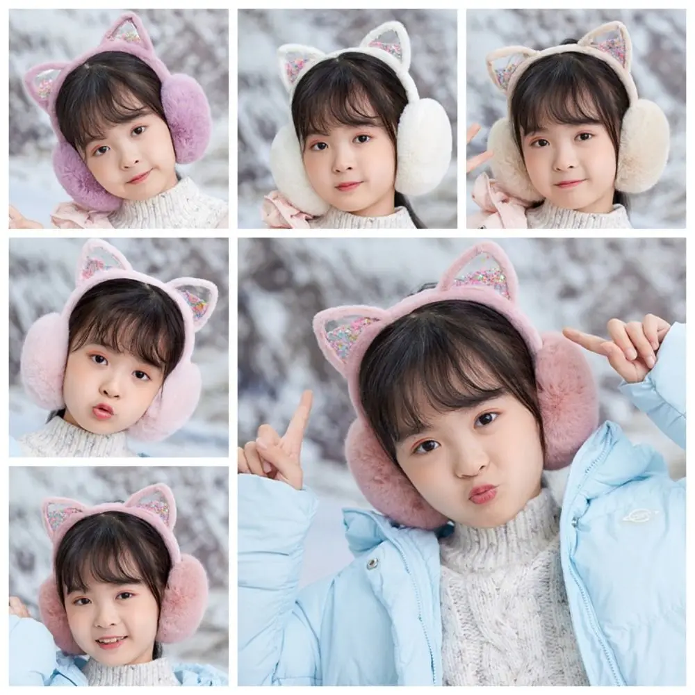 Soft Earcap Plush Earmuffs Glitter Foldable Cat Ear Earmuffs Wind Proof Cartoon Winter Ear Cover Girl