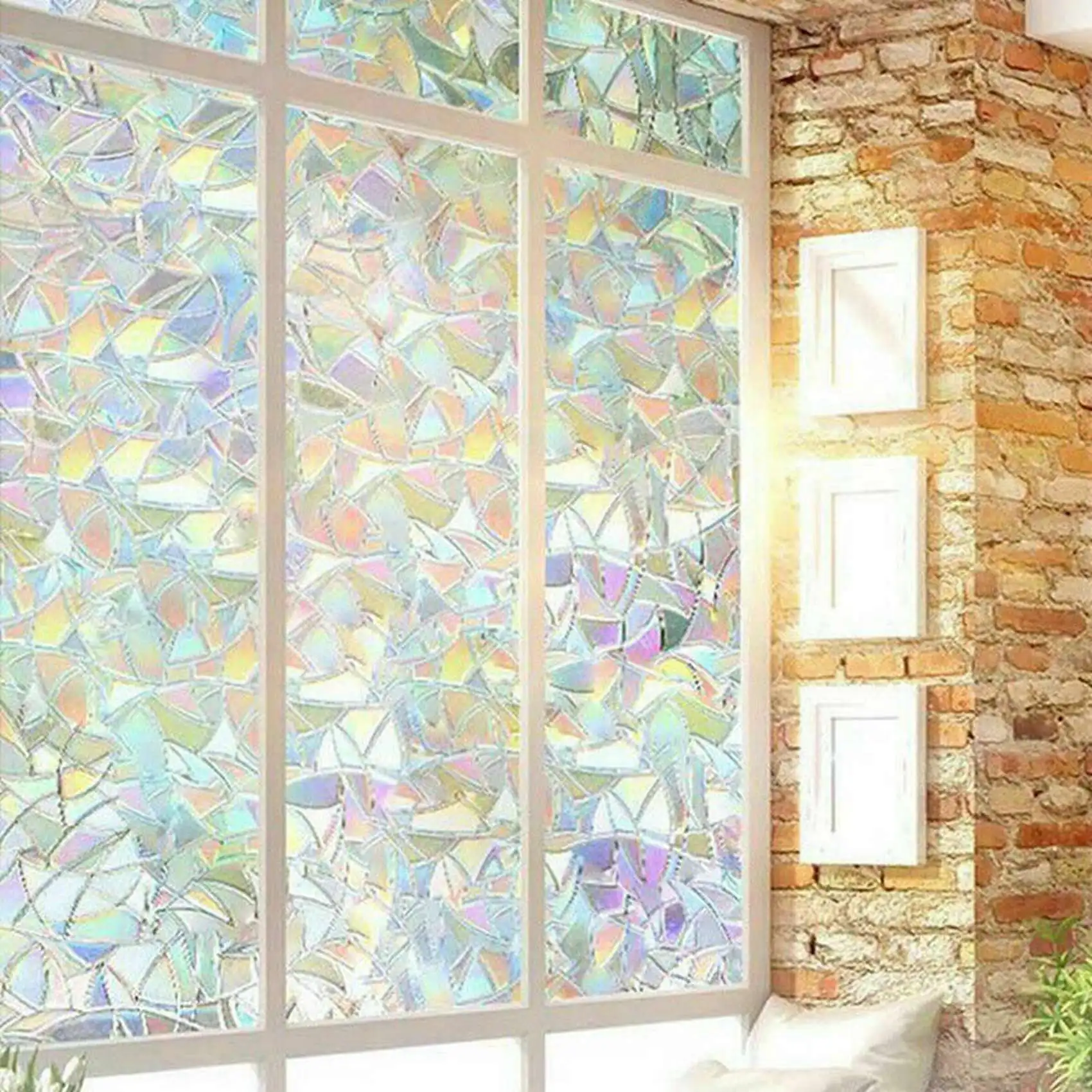 BAAG-2X 3D Window Film Rainbow Reflective Decorative Privacy Static Clings Glass Sticker