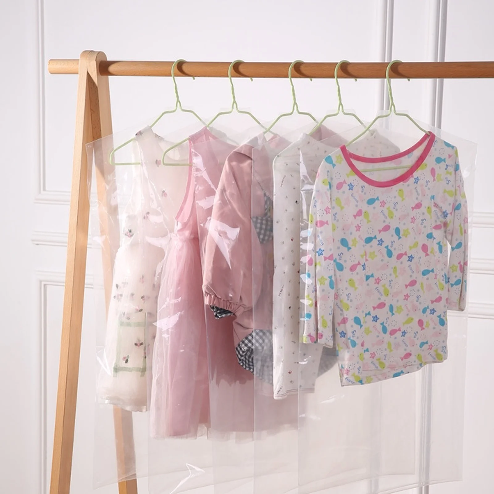 

50Pcs Kids Garment Plastic Cover Clear Hanging Clothes Bags Dustproof Storage for Suits Coats Dresses Shirts Kids' Garment Cover