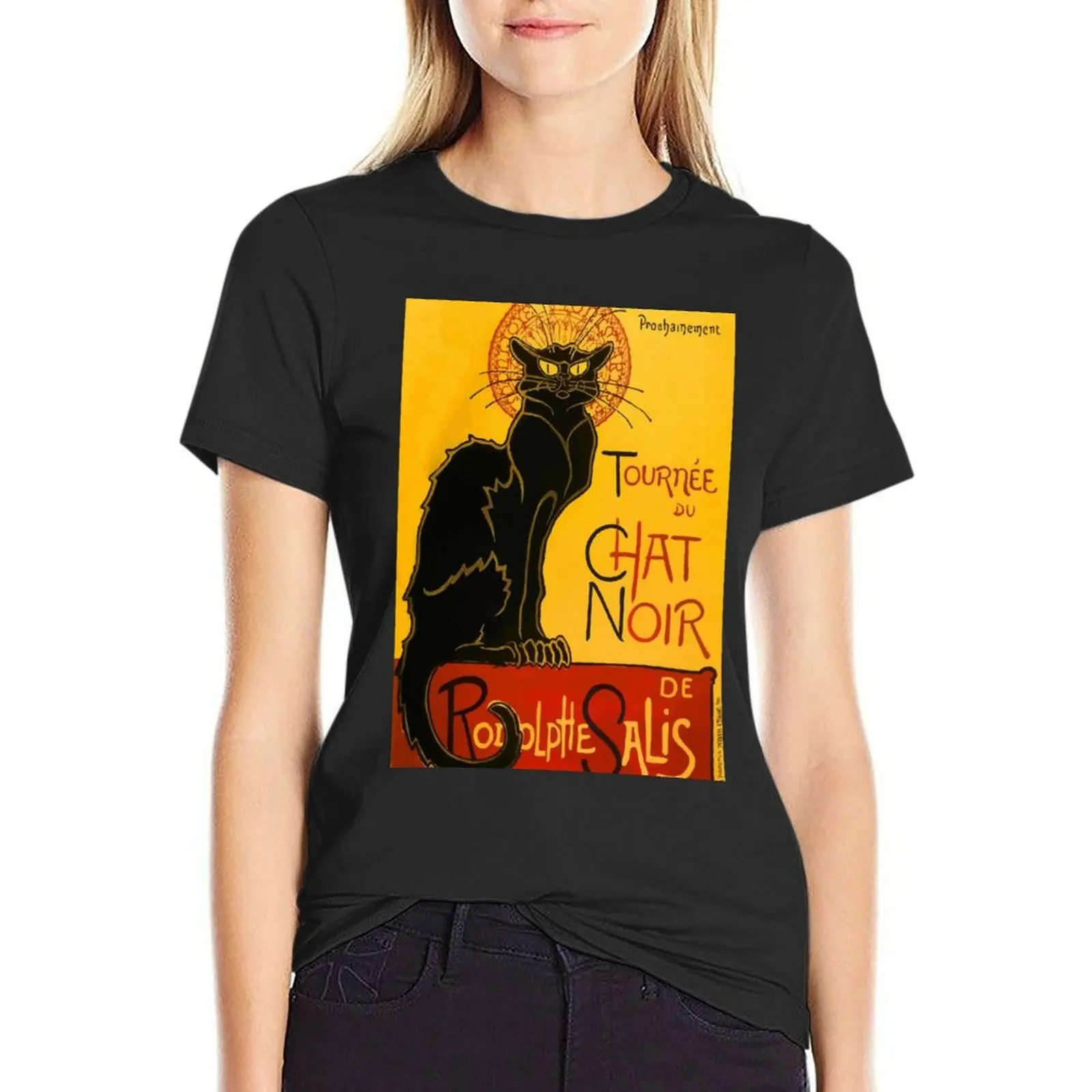 Vintage Le Chat Noir T-Shirt vintage vintage clothes Short sleeve tee summer tops korean Women's clothes