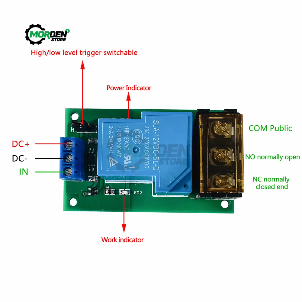 30A DC5V/12V/24V High Power Relay Module One Way High/Low Level Trigger Optocoupler Isolation Relay Board Power Supply Accessory