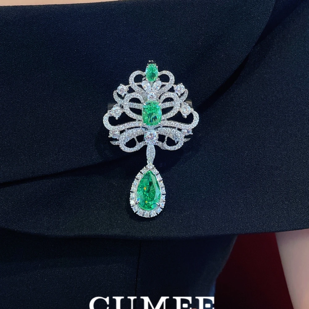 

CUMEE Fine Jewelry Brand Artificial Paraiba Color Two Worn Brooch Pendant Silver 925 Sterling Silver Gold Plating