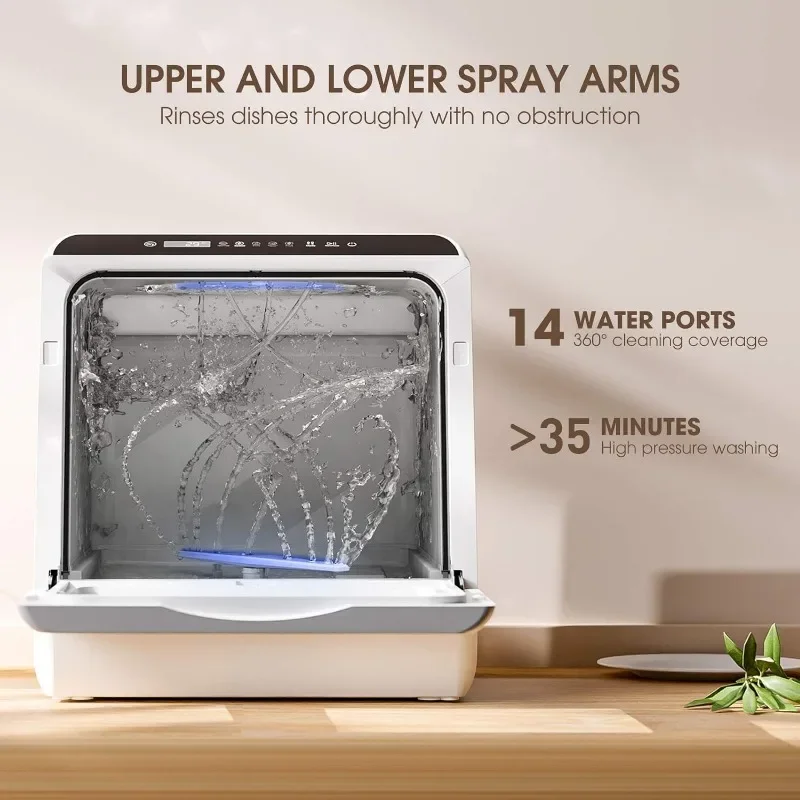 Portable Countertop Dishwashers, Compact Dishwashers with 5 L Built-in Water Tank & Inlet Hose, 5 Washing Programs