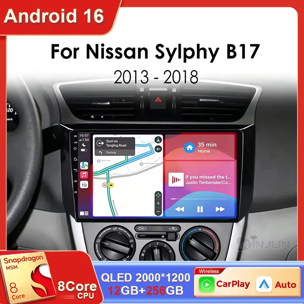 Radio Multimedia Android 16 para Auto, para Nissan Sylphy B17 Sentra 12 2012-2018, Navegación, Video, Autoradio, Unidad Principal Estéreo, Carplay