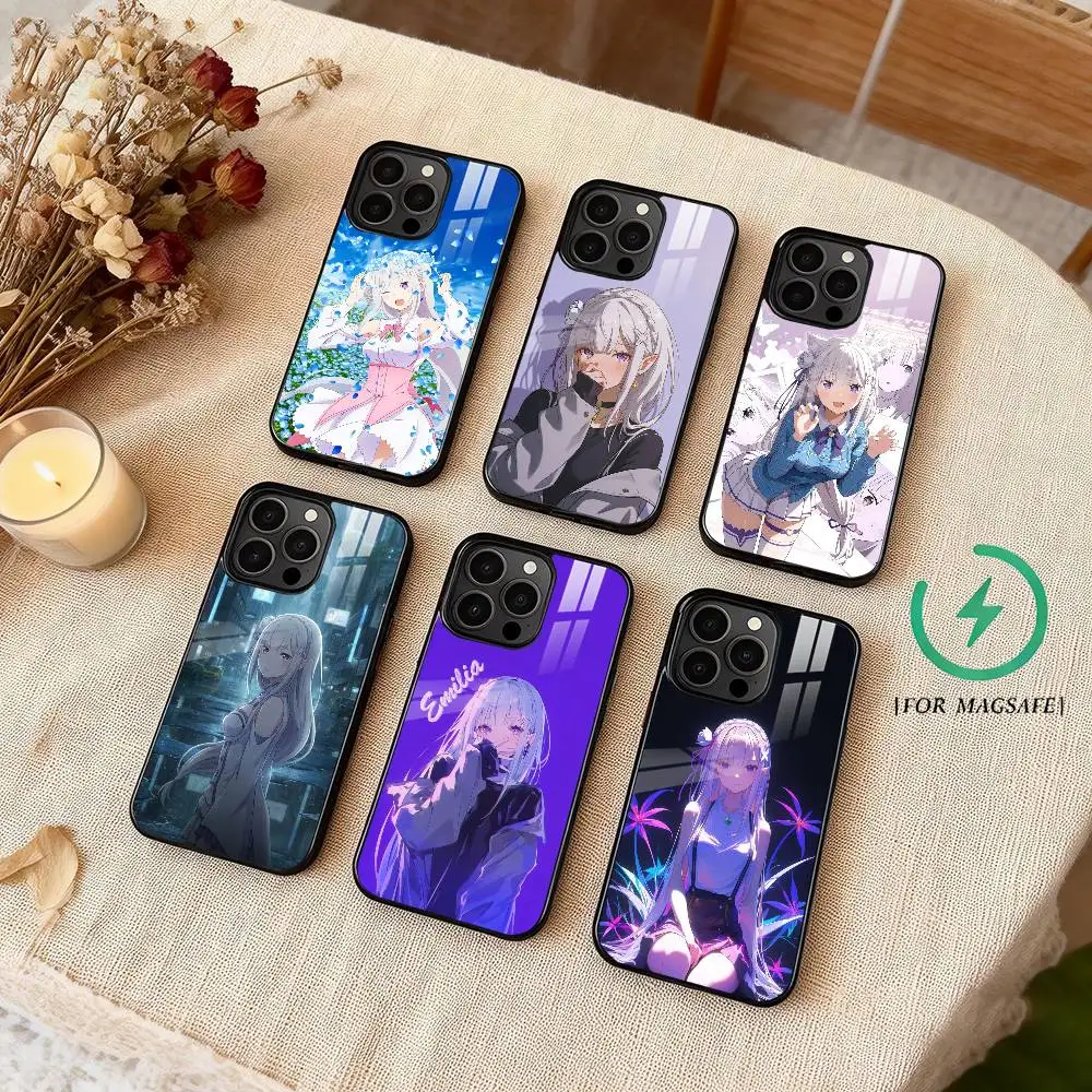 Re Zero Emilia-A Anime Phone Case For iPhone 17 16 15 14 13 12 Pro Max Plus for Magsafe Wireless Magnetic Cover