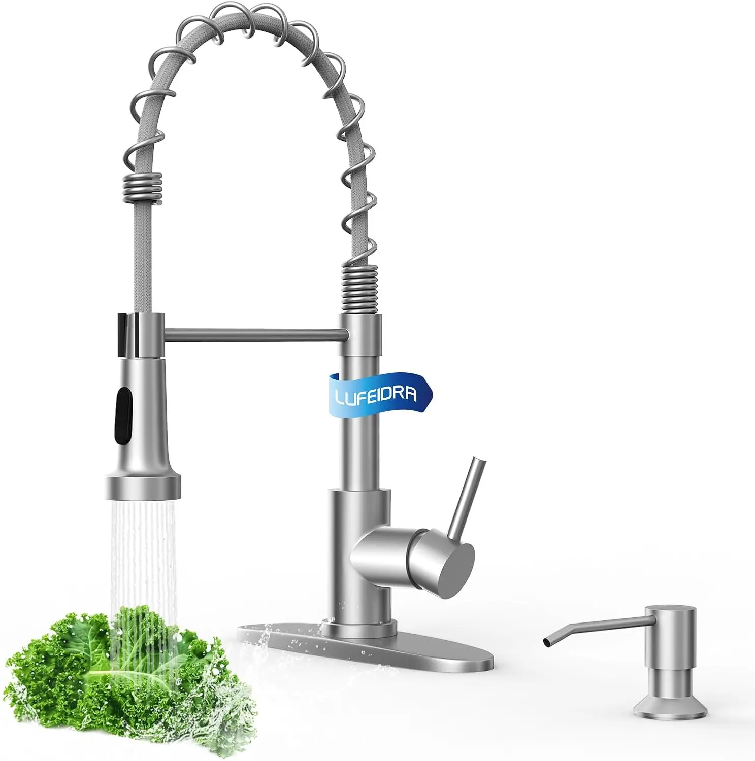 

High Arc Kitchen Faucet with Pull Down Sprayer, Soap Dispenser, 304 Stainless Steel for Farmhouse RV Wet Bar