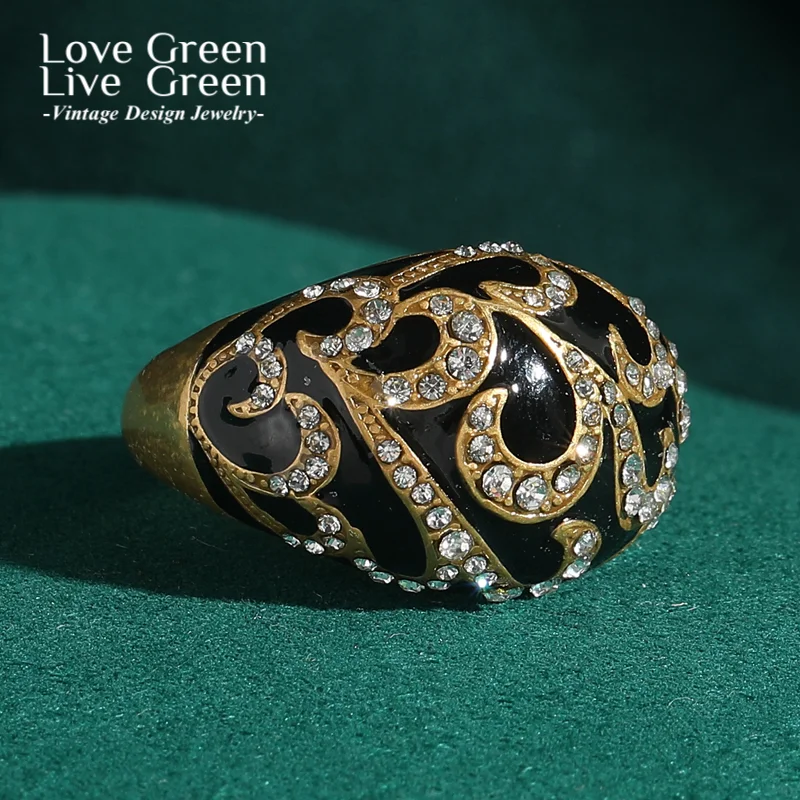 

Vintage Black Engagement Rings For Woman Gold Color Oil Drop Pattern Adjustable Antique Accessories Luxury Quality Jewelry
