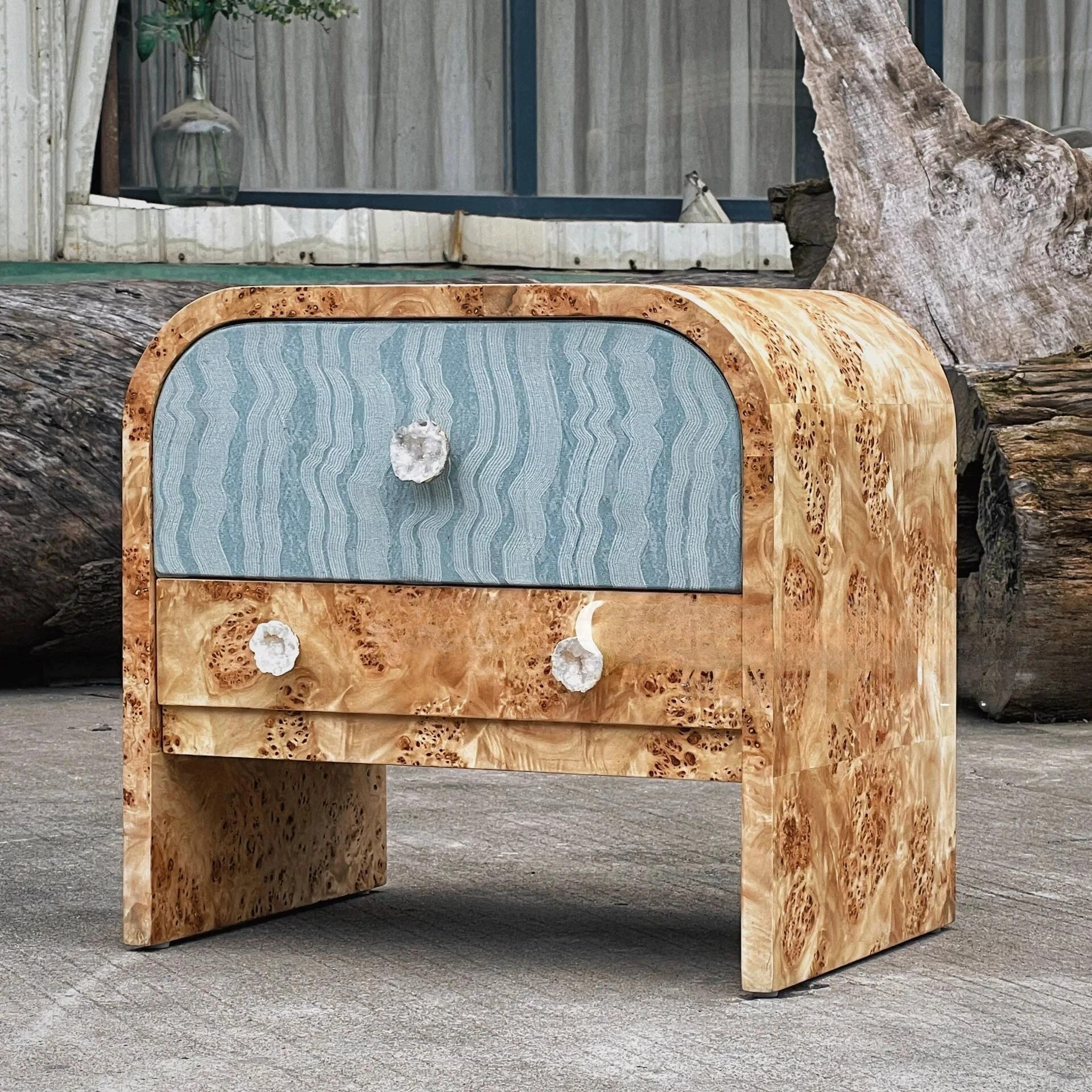 Medieval style retro tree lump pattern fabric bedside table natural handle wabi sabi designer creative home locker
