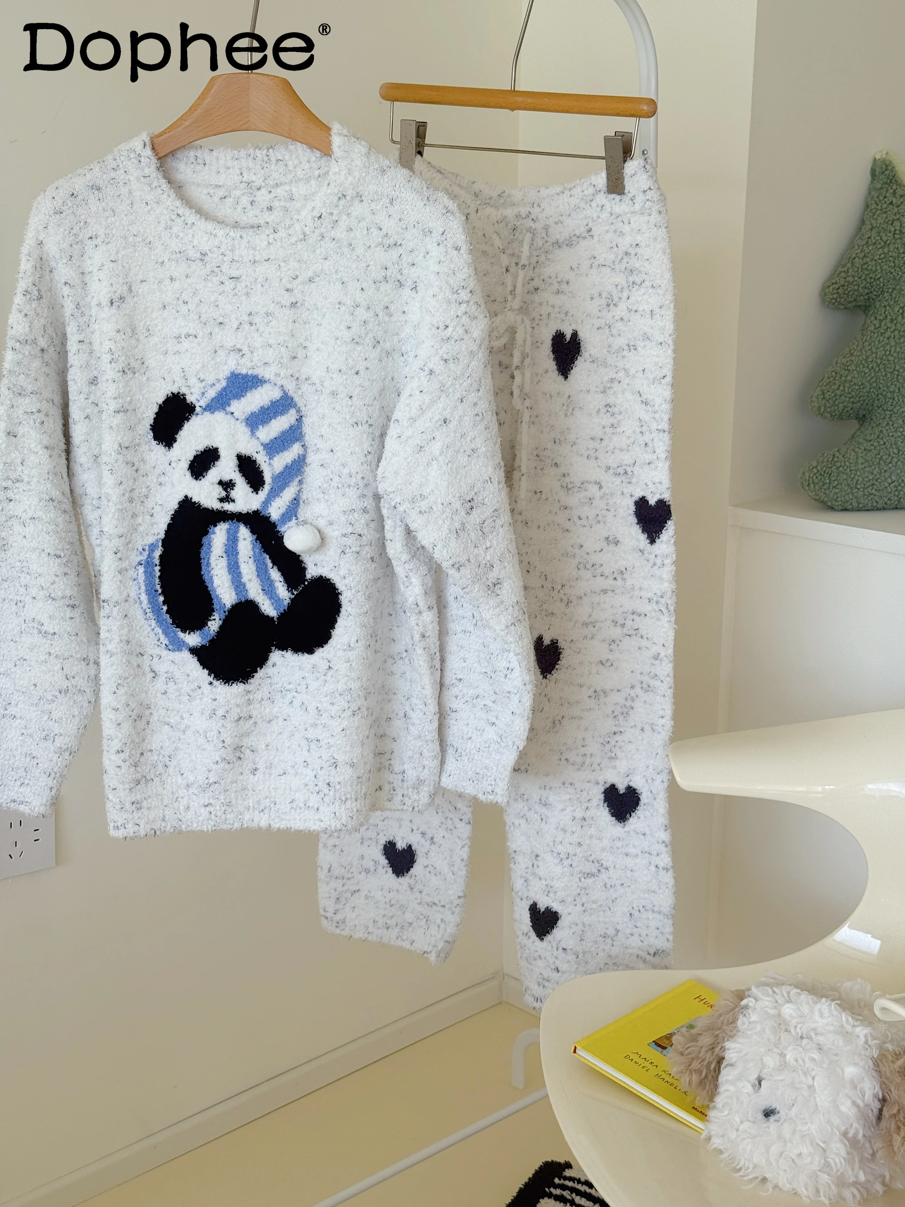 

Осень-зима, мягкие полубархатные теплые пижамы в японском стиле, милая милая домашняя одежда, носимые уличные пижамы, пуловер с круглым вырезом