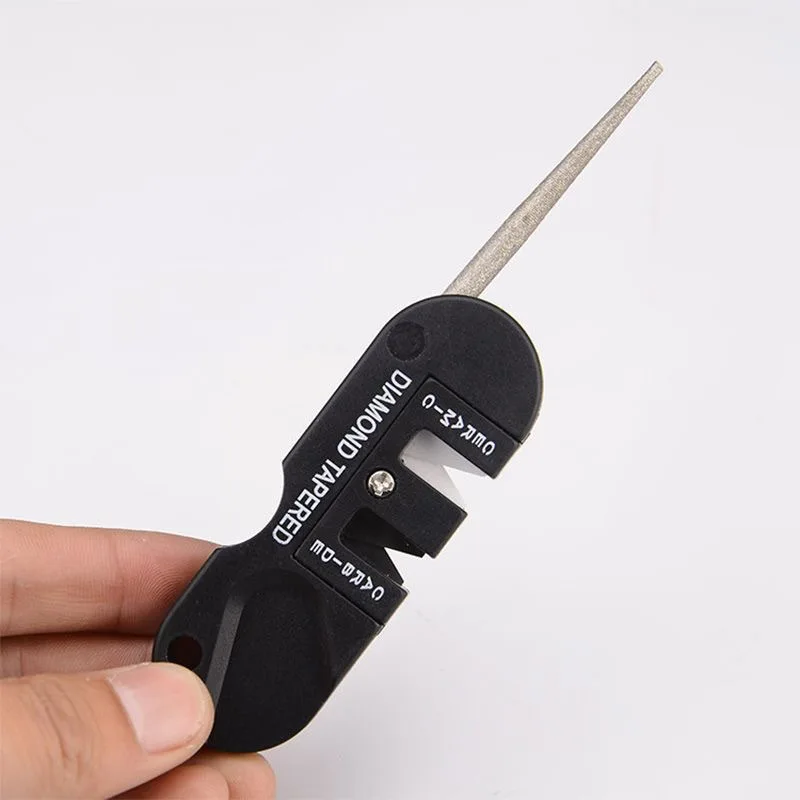 Aiguiseur de couteau portable 4-en-1, en tungstène, céramique et carbure, pierre à aiguiser multifonctionnelle, outils de camping en plein air