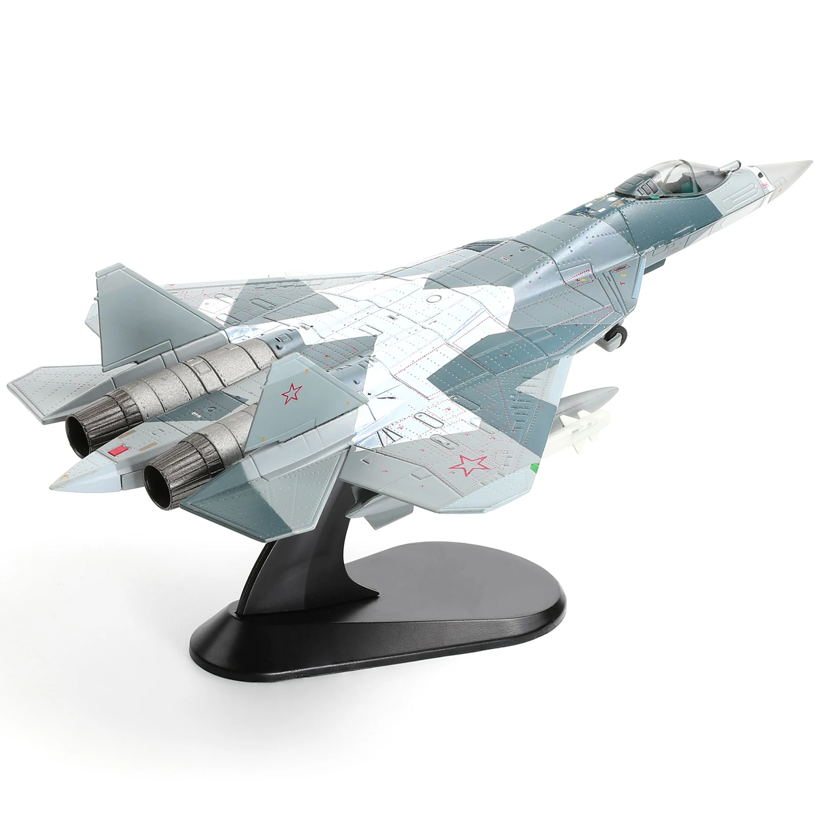 1/100 Scale SU-57 Felon Diecast Metal Model with Stand (Splinter Camo) – Pre-Built 5th Gen Stealth Fighter Jet Replica Gift