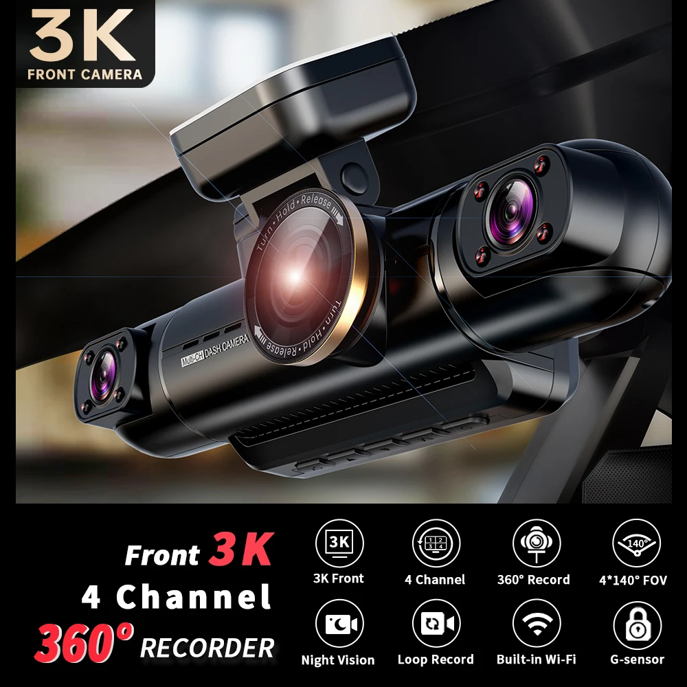 TiESFONG Car Dash Cam 4 Channel A99 FHD 1080P for Car DVR 360°Auto Video Recorder Night Vision WiFi Support 24H Parking Monitor