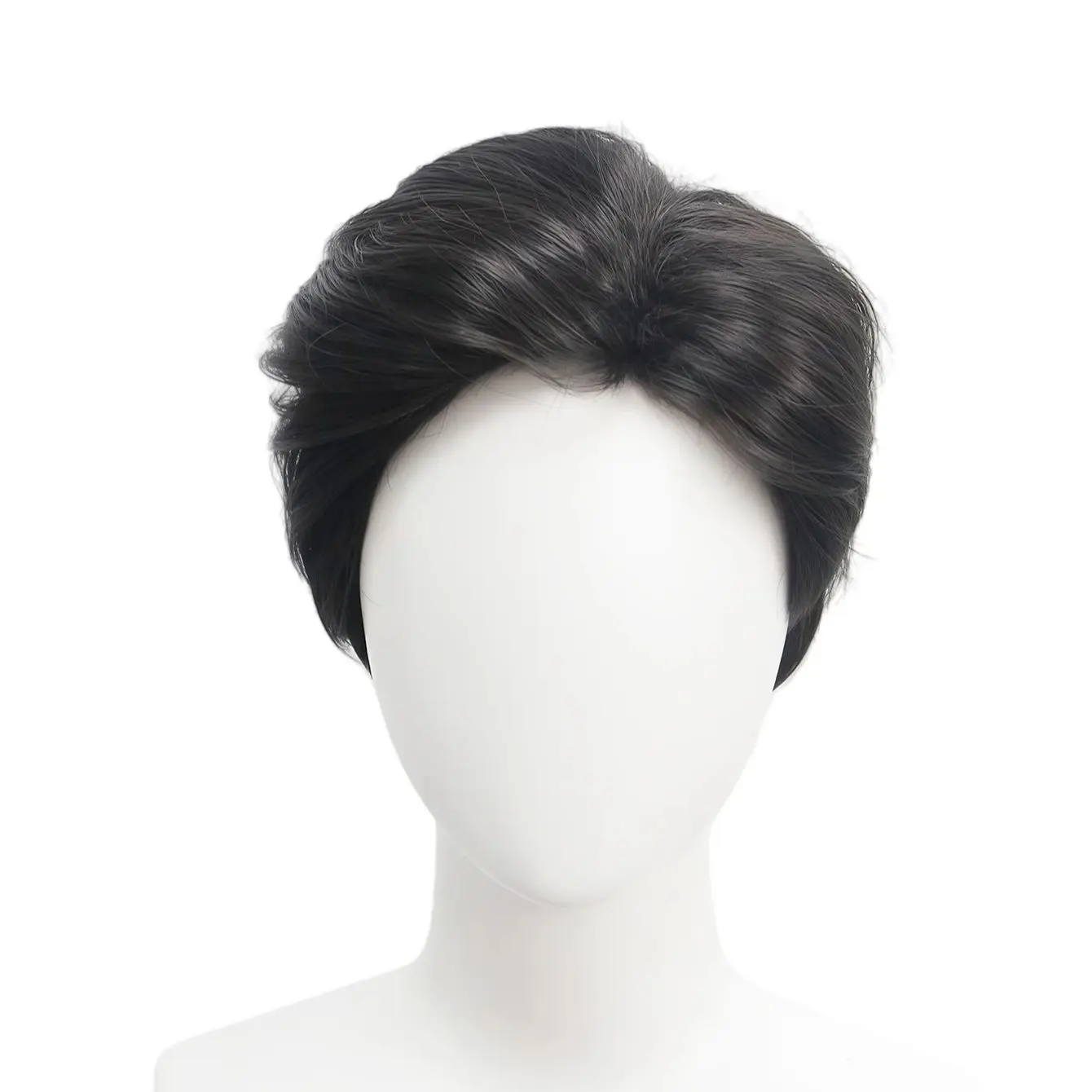 Men's Black Side-Part Short Wig Japanese-Korean Fluffy Natural Synthetic Hair Perfect for Daily Wear